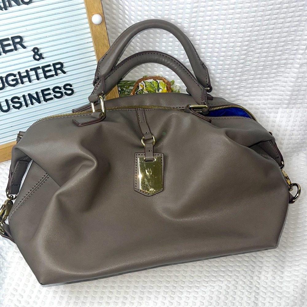 Kate Landry womens large handbag Soft Gray With A Royal Blue Inside leather.